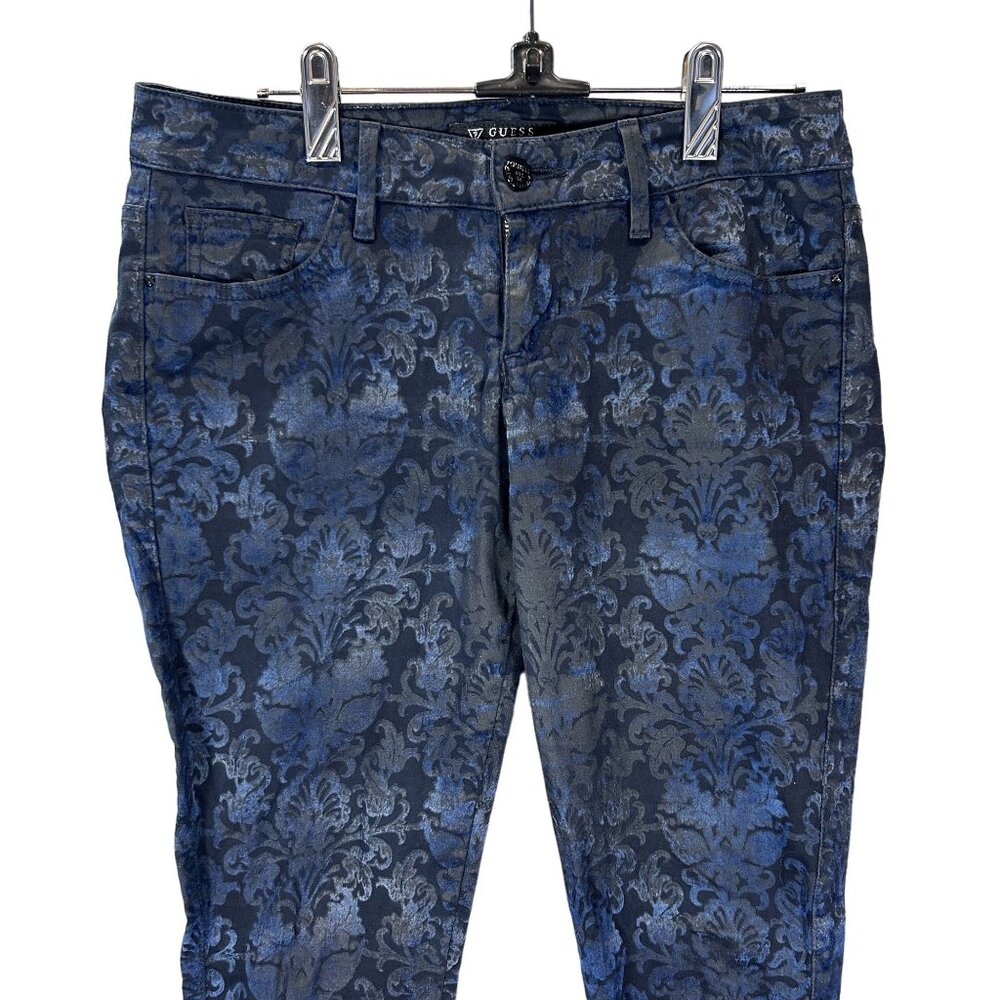 Guess Kate Skinny Blue Damask Print Jeans Size 28 Avant Garde Floral Boho